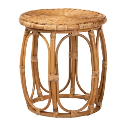 bali & pari Jayana Natural Rattan Round End Table - Handwoven Wicker Accent Table with Open Frame Base, Lightweight Coastal Boho Side Table for Living Room or Patio